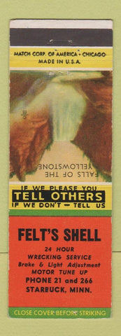 Matchbook Cover - Felt's Shell oil gas Starbuck MN low phone #