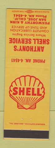 Matchbook Cover - Anthony's Shell oil gas San Jose CA