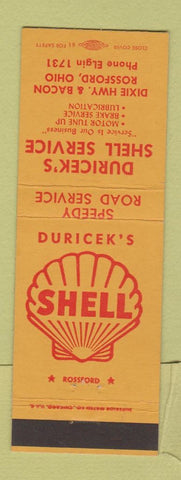 Matchbook Cover - Duricek's Shell oil gas Rossford OH