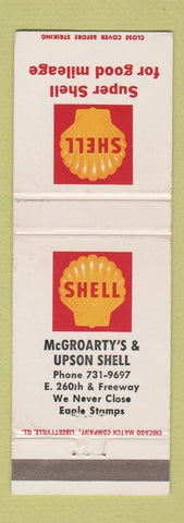 Matchbook Cover - Shell oil gas McGroarty's Upson Shell