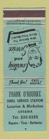 Matchbook Cover - Frank O'Rourke Shell oil gas Ottawa ON WORN