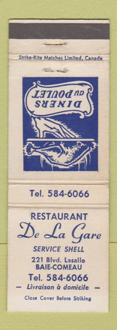 Matchbook Cover - Restaurant De La Gare Shell oil gas Baie Comeau QC