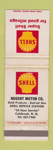 Matchbook Cover - Shell oil gas Nugent Motors Colebrook NH WEAR