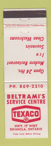 Matchbook Cover - Texaco oil gas Beltrami's Espanola ON