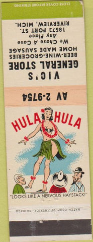 Matchbook Cover - Vic's General Store Riverview MI hula girlie