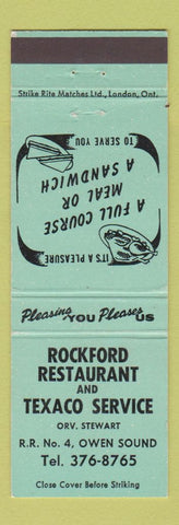 Matchbook Cover - Rockford Restaurant Texaco oil gas Owen Sound ON
