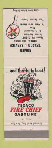 Matchbook Cover - Romeo Texaco oil gas Romeo MI BF Goodrich tires