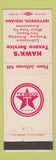 Matchbook Cover - Hawk's Texaco oil gas Jefferson IN