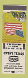 Matchbook Cover - Owen's Texaco oil gas Columbus IN