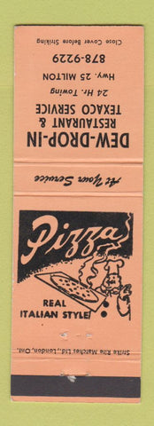 Matchbook Cover - Dew Drop In Texaco oil gas Milton ON pizza ORANGE