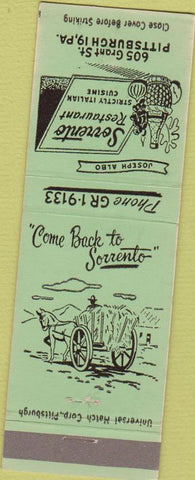 Matchbook Cover - Sorrento Restaurant Pittsburgh PA