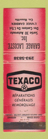 Matchbook Cover - Garage Lacoste Texaco oil gas L'Ange Gardien Rouville QC WEAR