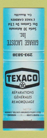 Matchbook Cover - Garage Lacoste Texaco oil gas L'Ange Gardien Rouville QC