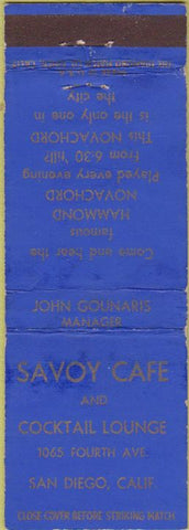 Matchbook Cover - Savoy Cafe San Diego CA