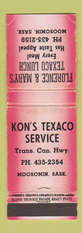 Matchbook Cover - Kon's Texaco oil gas Moosomin SK restaurant WEAR