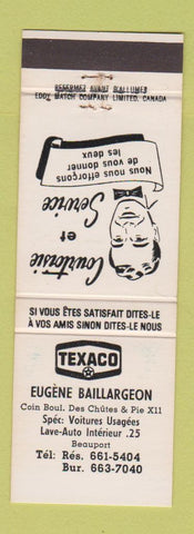 Matchbook Cover - Texaco oil gas Geugene Baillargeon Beauport QC