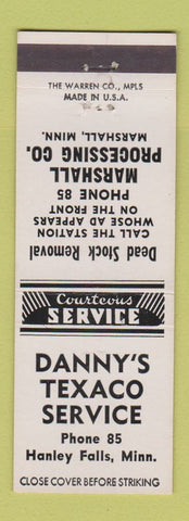 Matchbook Cover - Danny's Texaco oil gas Hanley Falls MN dead cattle removal