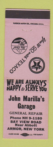 Matchbook Cover - John Marilla's Texaco oil gas Armor NY