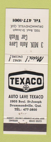 Matchbook Cover - Texaco oil gas Car Wash Drummondville QC