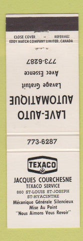 Matchbook Cover - Lave Auto Texaco oil gas St Hyacinthe QC