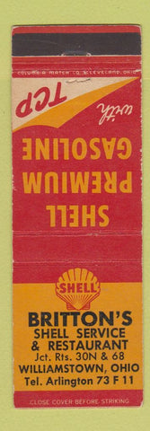 Matchbook Cover - Britton's Shell oil gas Williamstown OH