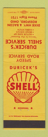 Matchbook Cover - Duricek's Shell oil gas Rossford OH