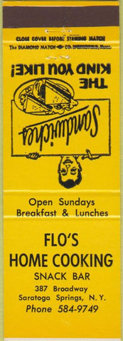 Matchbook Cover - Flo's Home Cooking Saratoga Springs NY yellow