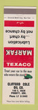 Matchbook Cover - Texaco oil gas Clifford Cole Piggott AR