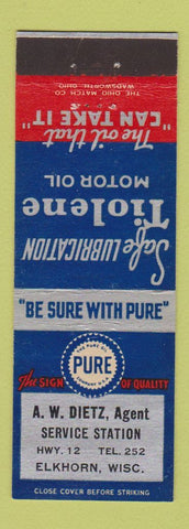 Matchbook Cover - Pure oil gas AW Dietz Elkhorn WI