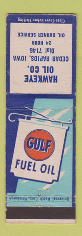 Matchbook Cover - Gulf oil gas Hawkeye Oil Cedar Rapids IA
