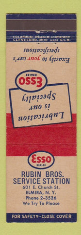 Matchbook Cover - Esso oil gas Rubin Bros Elmira NY