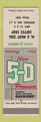 Matchbook Cover - Cities oil gas Al & Mary Zika Coffee Shop Hancock WI