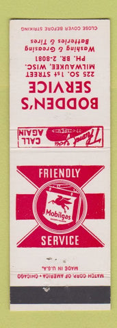 Matchbook Cover - Bodden's Mobil oil gas Milwaukee WI