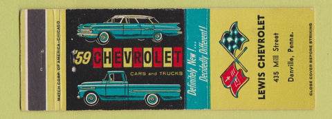 Matchbook Cover - 1959 Chevrolet Lewis Danville PA