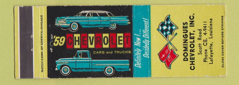 Matchbook Cover - 1959 Chevrolet Domingues Lafayette LA