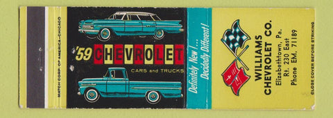 Matchbook Cover - 1959 Chevrolet Williams Elizabethtown PA