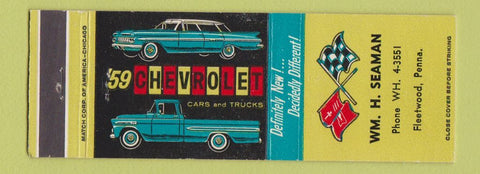 Matchbook Cover - 1959 Chevrolet Wm Seaman Fleetwood PA