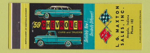 Matchbook Cover - 1959 Chevrolet LG Maxton Angola IN
