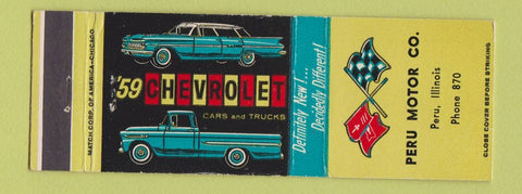 Matchbook Cover - 1959 Chevrolet Peru Motors Peru IL