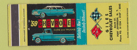 Matchbook Cover - 1959 Chevrolet Giles Port Jefferson NY
