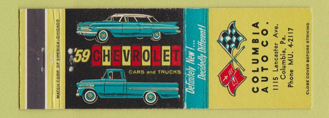 Matchbook Cover - 1959 Chevrolet Columbia Auto PA