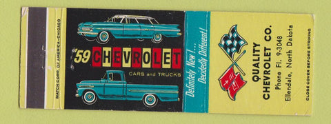 Matchbook Cover - 1959 Chevrolet Quality Ellendale ND WEAR