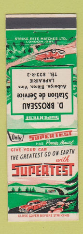 Matchbook Cover - Supertest oil gas D Brosseau Laprairie QC