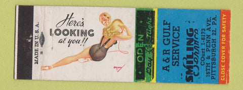 Matchbook Cover - A&R Gulf oil gas Pittsburgh PA pinup