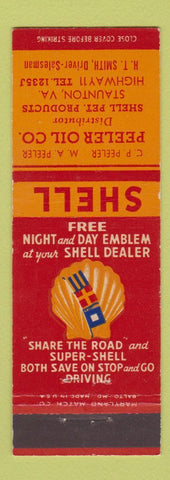 Matchbook Cover - Shell oil gas Peeler Staunton VA