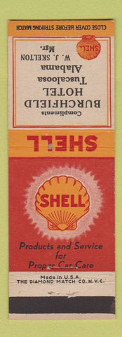 Matchbook Cover - Shell oil gas Burchfield Hotel Tuscaloosa AL