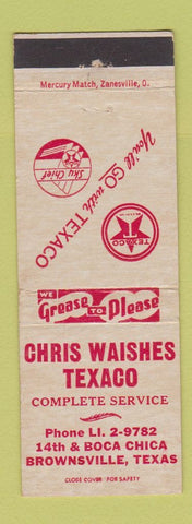 Matchbook Cover - Chris Waishes Texaco oil gas Brownsville TX