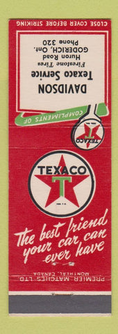 Matchbook Cover - Texaco oil gas Davidson Goderich ON