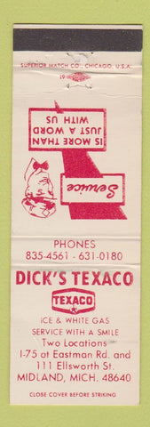 Matchbook Cover - Dick's Texaco oil gas Midland MI WEAR