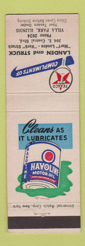 Matchbook Cover - Texaco oil gas Landen and Struck Villa Park IL